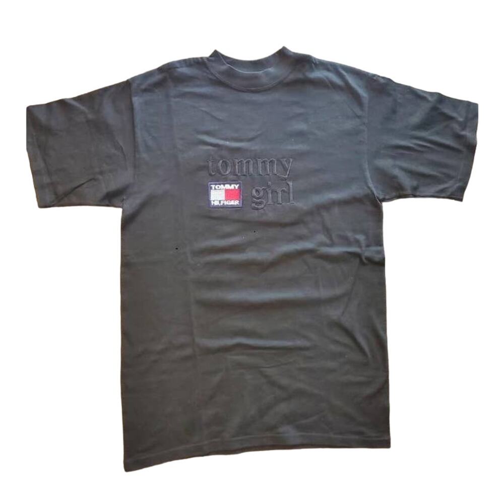 Vintage Tommy Girl Spellout Black Embroidered Logo Shirt M